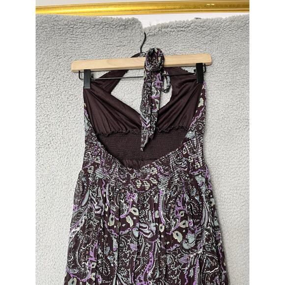 Halter Maxi Dress Medium Paisley Empire Waist Stretch Beach Y2K Western Hippie - Picture 9 of 16